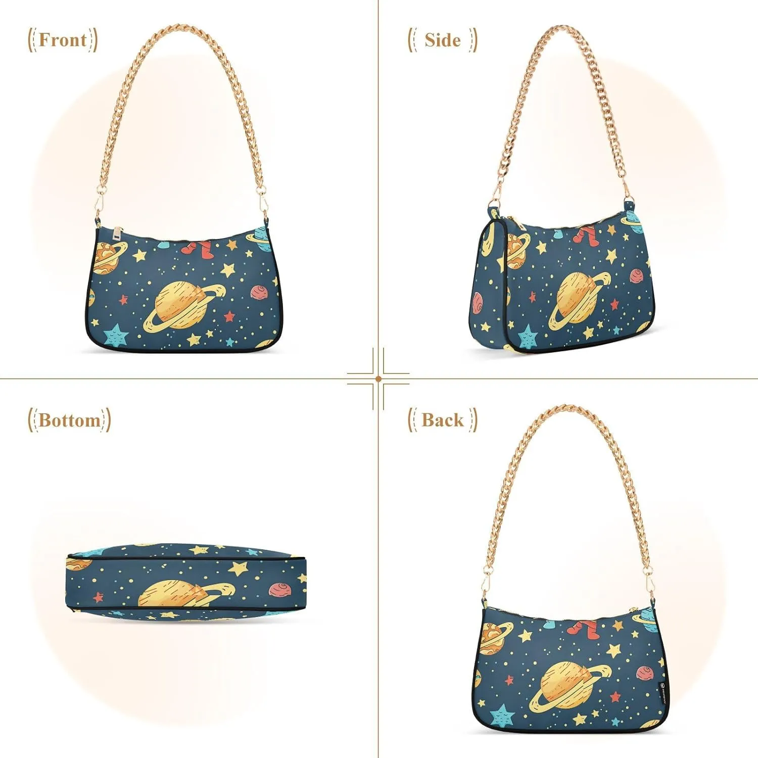 Chain Shoulder Purse Bag with Zipper Pocket for Women Mini Small Hobo Tote Clutch Handbags with Gold Chain Strap
