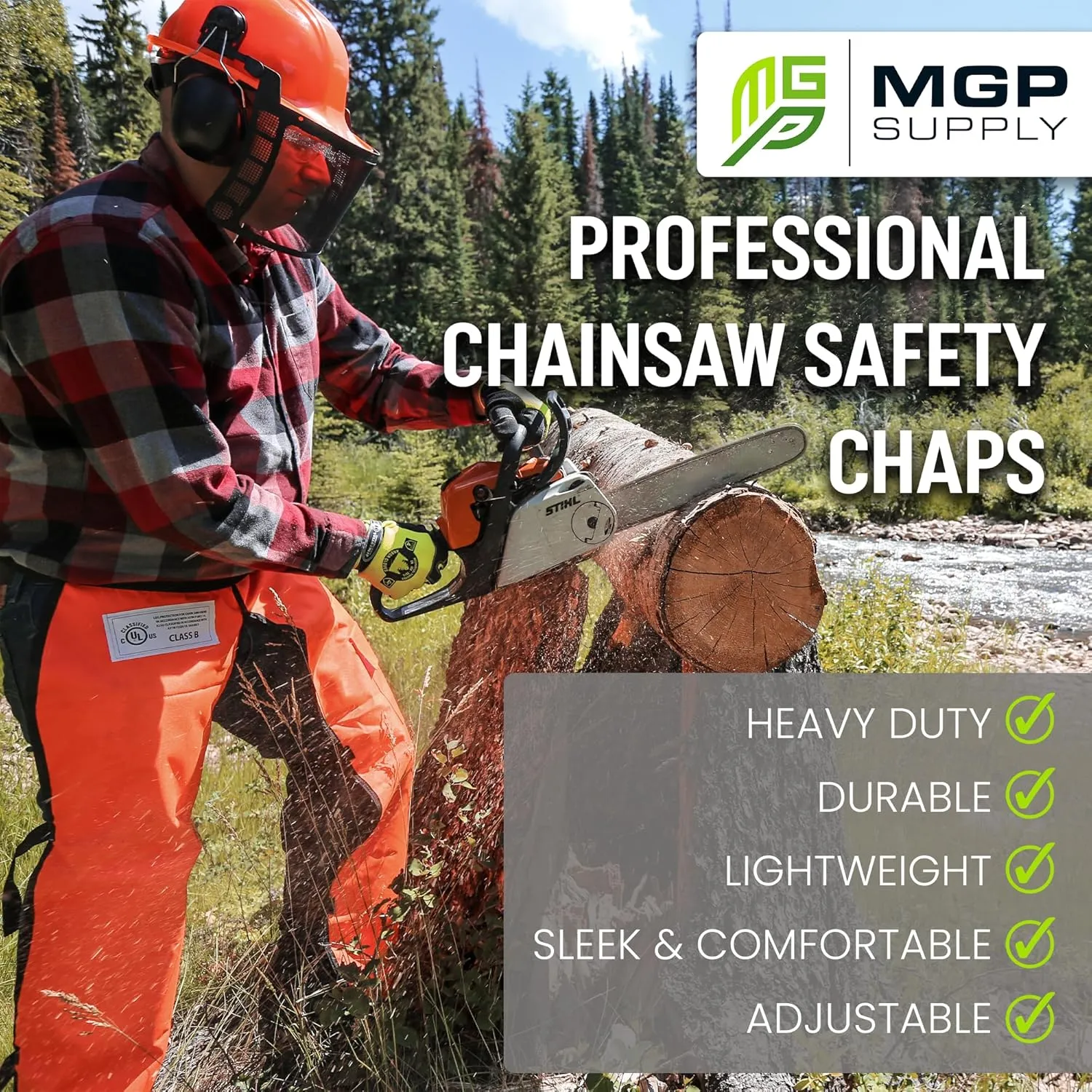Chainsaw Chaps For Men - Chain Saw Chaps For Men, Apron Style W/Pocket & Adjustable Belt, Safety Equipment