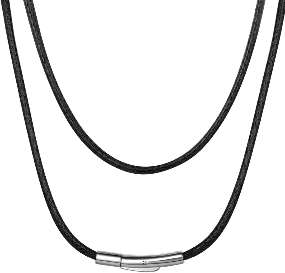 ChainsHouse Waterproof Braided Leather Cord Chain Necklace, Men Women DIY Woven Wax Rope Chain for Pendant, Customize Available, 2/3mm Width, 16" 18" 20" 22" 24" 26" 28" 30" Length(with Gift Box)