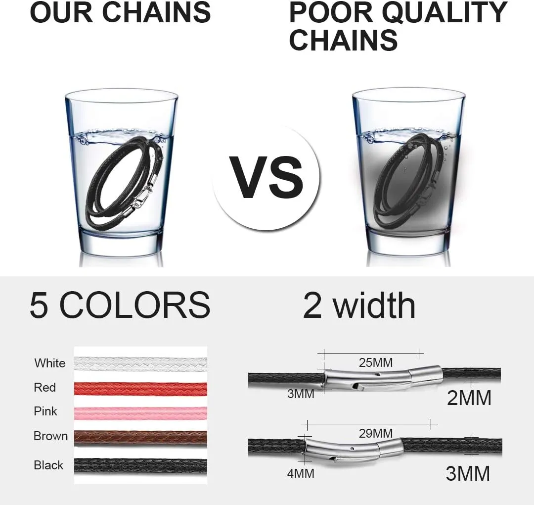ChainsHouse Waterproof Braided Leather Cord Chain Necklace, Men Women DIY Woven Wax Rope Chain for Pendant, Customize Available, 2/3mm Width, 16" 18" 20" 22" 24" 26" 28" 30" Length(with Gift Box)
