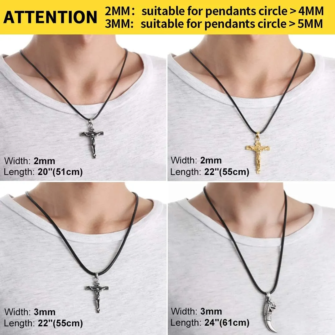 ChainsHouse Waterproof Braided Leather Cord Chain Necklace, Men Women DIY Woven Wax Rope Chain for Pendant, Customize Available, 2/3mm Width, 16" 18" 20" 22" 24" 26" 28" 30" Length(with Gift Box)