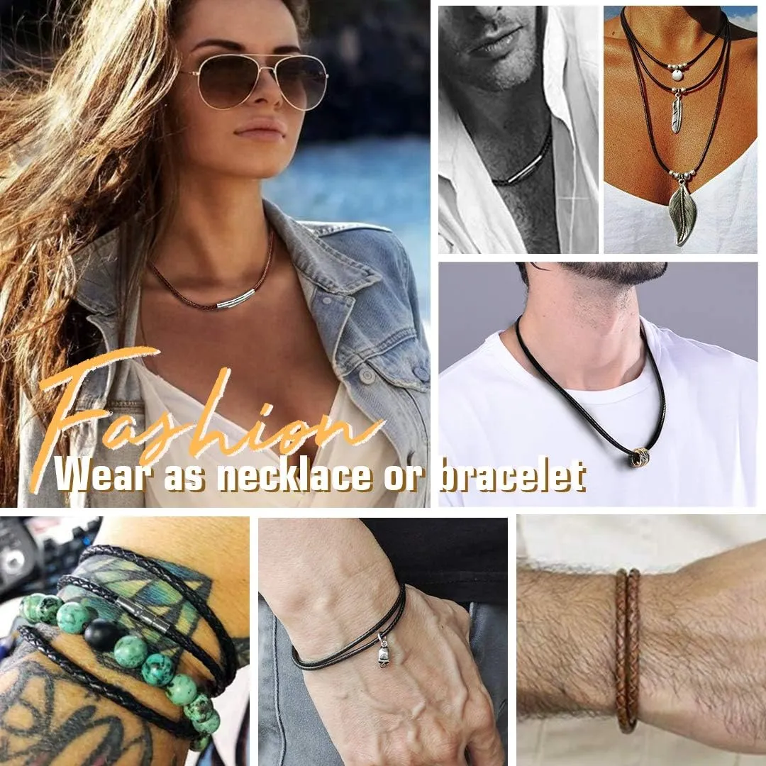ChainsHouse Waterproof Braided Leather Cord Chain Necklace, Men Women DIY Woven Wax Rope Chain for Pendant, Customize Available, 2/3mm Width, 16" 18" 20" 22" 24" 26" 28" 30" Length(with Gift Box)