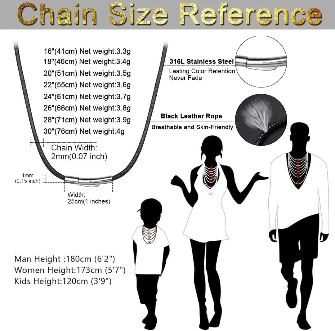 ChainsHouse Waterproof Braided Leather Cord Chain Necklace, Men Women DIY Woven Wax Rope Chain for Pendant, Customize Available, 2/3mm Width, 16" 18" 20" 22" 24" 26" 28" 30" Length(with Gift Box)