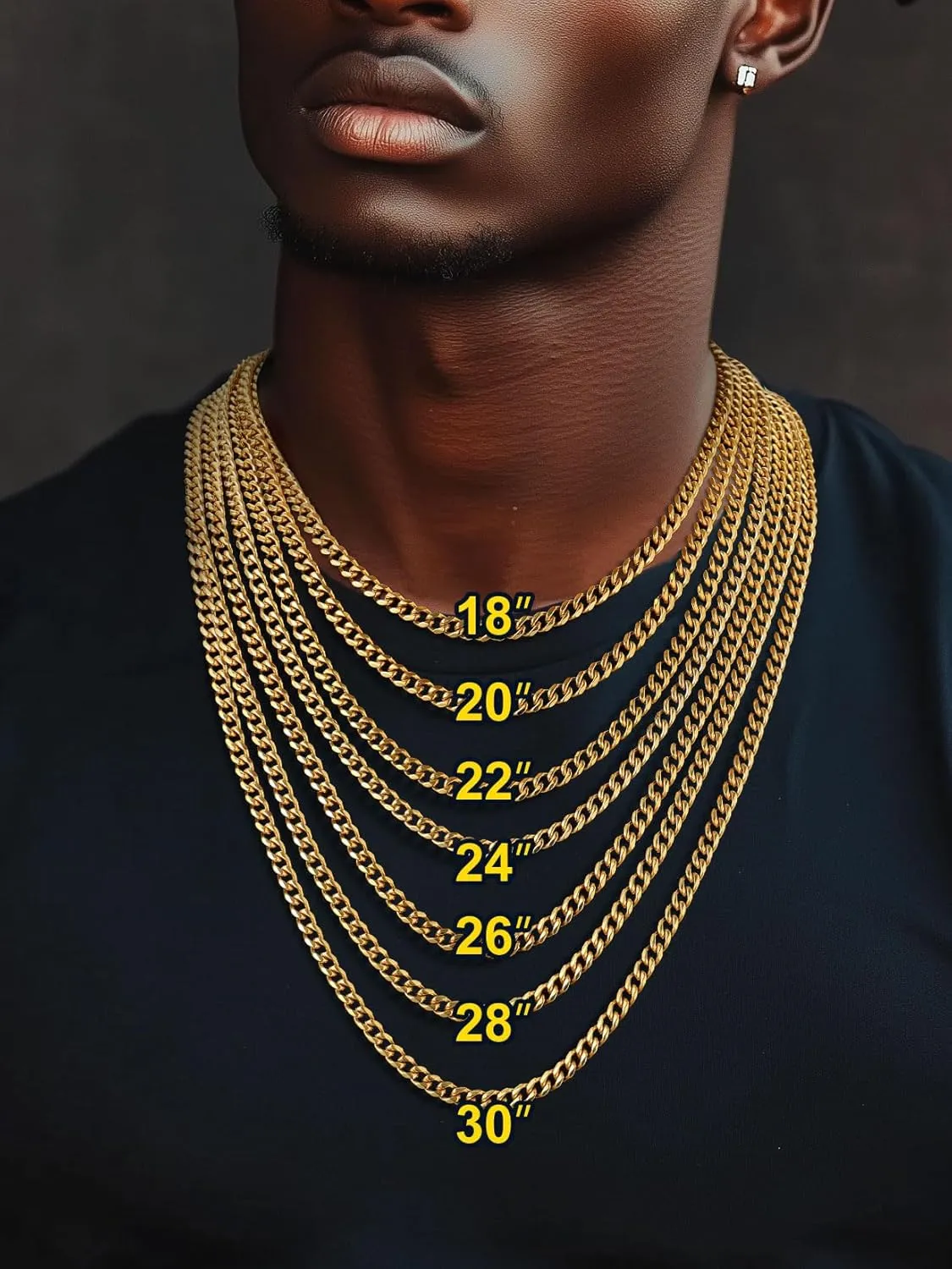 ChainsPro Stainless Steel Cuban Link Chains for Men,Silver/Black/Gold Plated Miami Cuban Chain Necklace 3/6/9/12mm Width,14"-30" Durable Mens Jewelry Gifts for Father's Day Valentine's Day Christmas