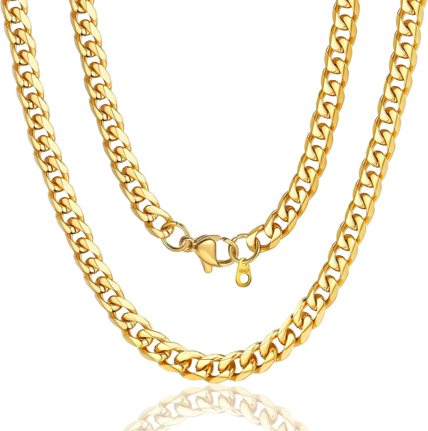 ChainsPro Stainless Steel Cuban Link Chains for Men,Silver/Black/Gold Plated Miami Cuban Chain Necklace 3/6/9/12mm Width,14"-30" Durable Mens Jewelry Gifts for Father's Day Valentine's Day Christmas