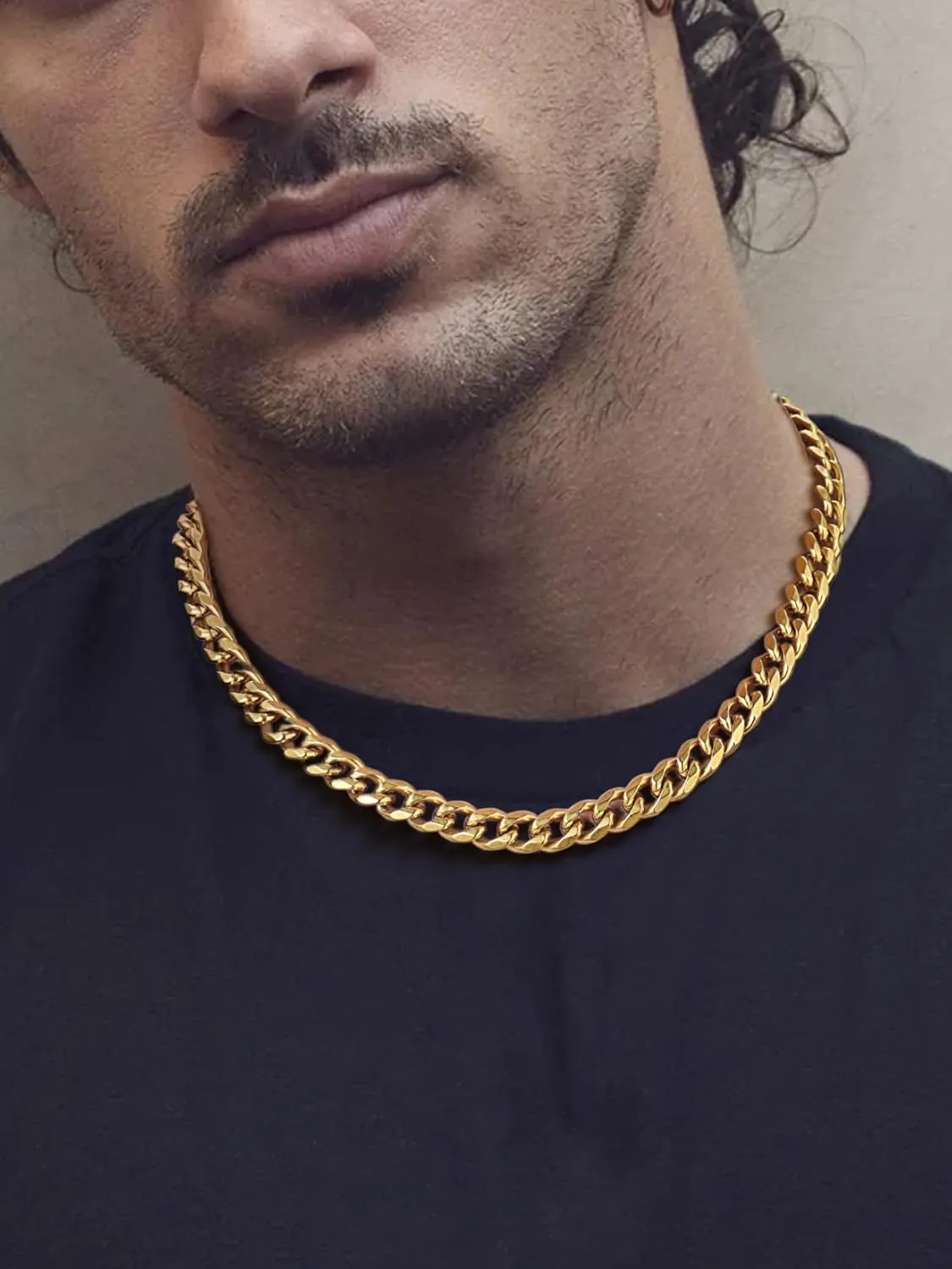 ChainsPro Stainless Steel Cuban Link Chains for Men,Silver/Black/Gold Plated Miami Cuban Chain Necklace 3/6/9/12mm Width,14"-30" Durable Mens Jewelry Gifts for Father's Day Valentine's Day Christmas