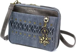 Chala Origami Xbody Crossbody Bag w/Metal Keychain - Paw Blue
