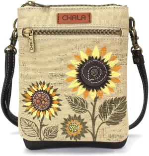 Chala Sunflower RFID Protected Canvas Double Pocket Crossbody Bag with Two Straps