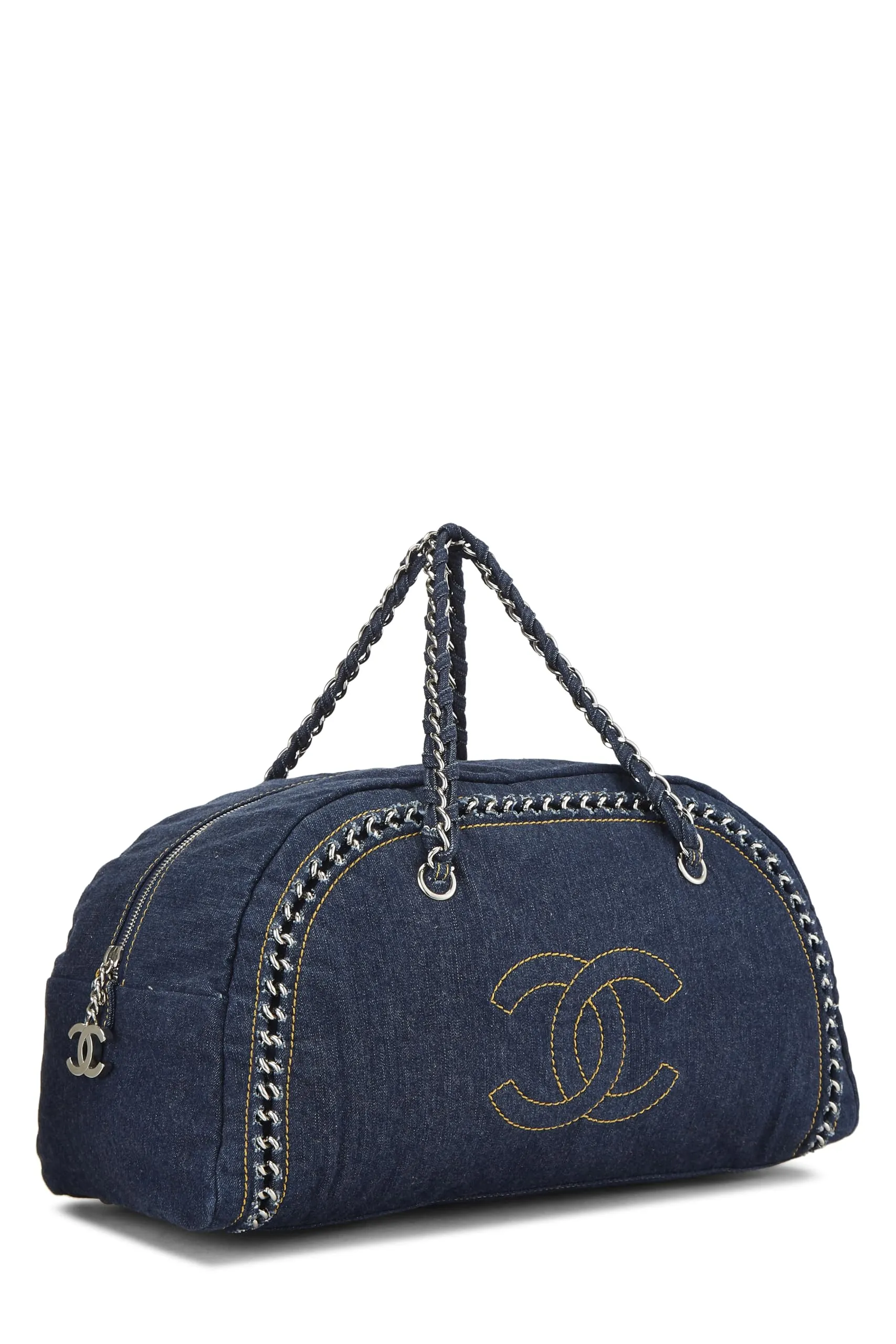 Chanel,  Blue Denim Luxe Ligne Bowler Large, Blue