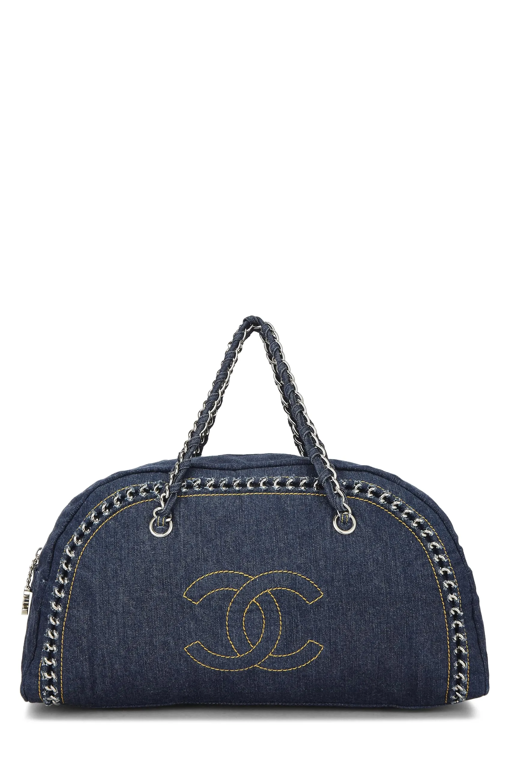 Chanel,  Blue Denim Luxe Ligne Bowler Large, Blue