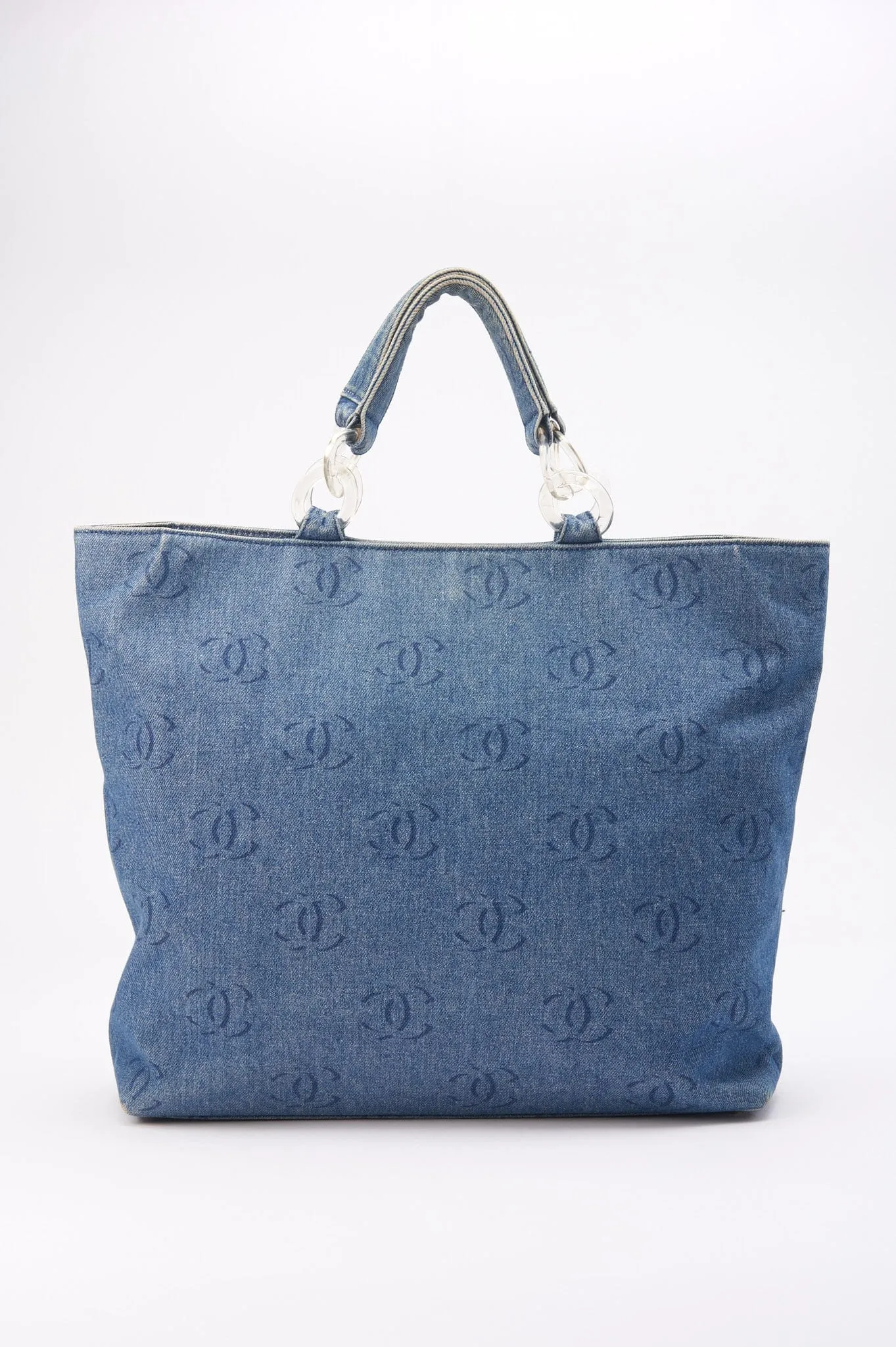 Chanel Blue Denim Tote Bag With CC Print