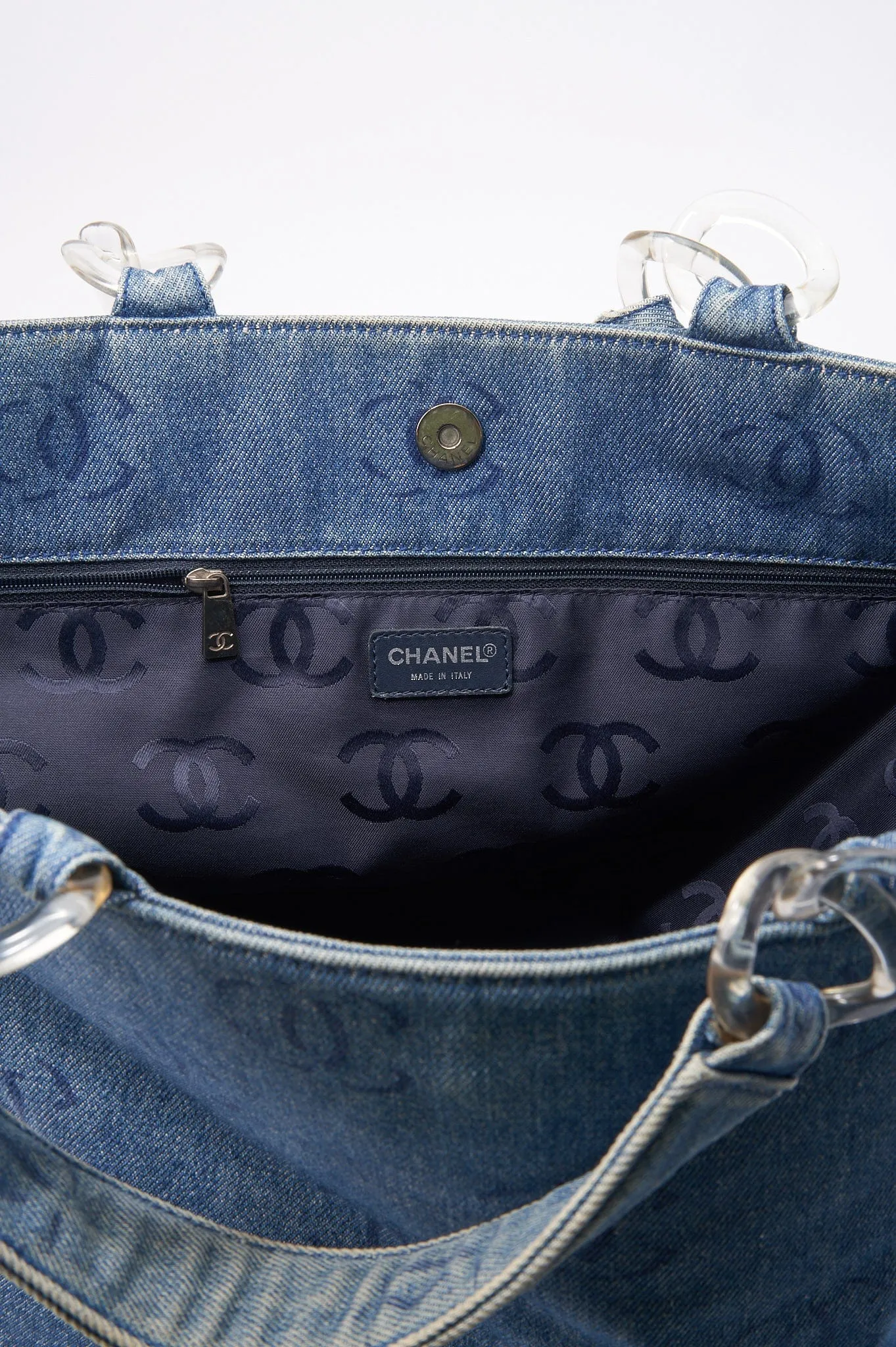 Chanel Blue Denim Tote Bag With CC Print