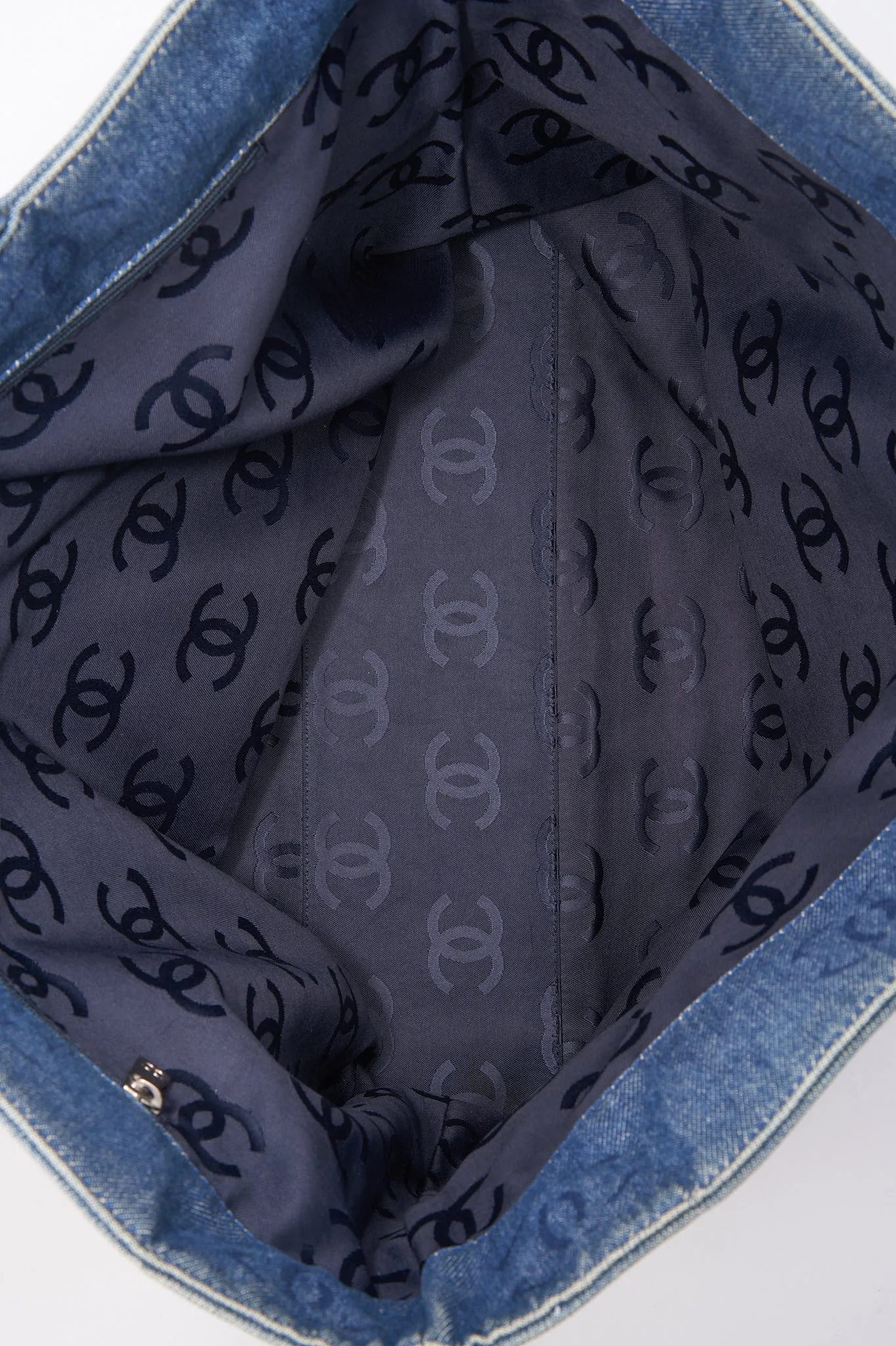 Chanel Blue Denim Tote Bag With CC Print