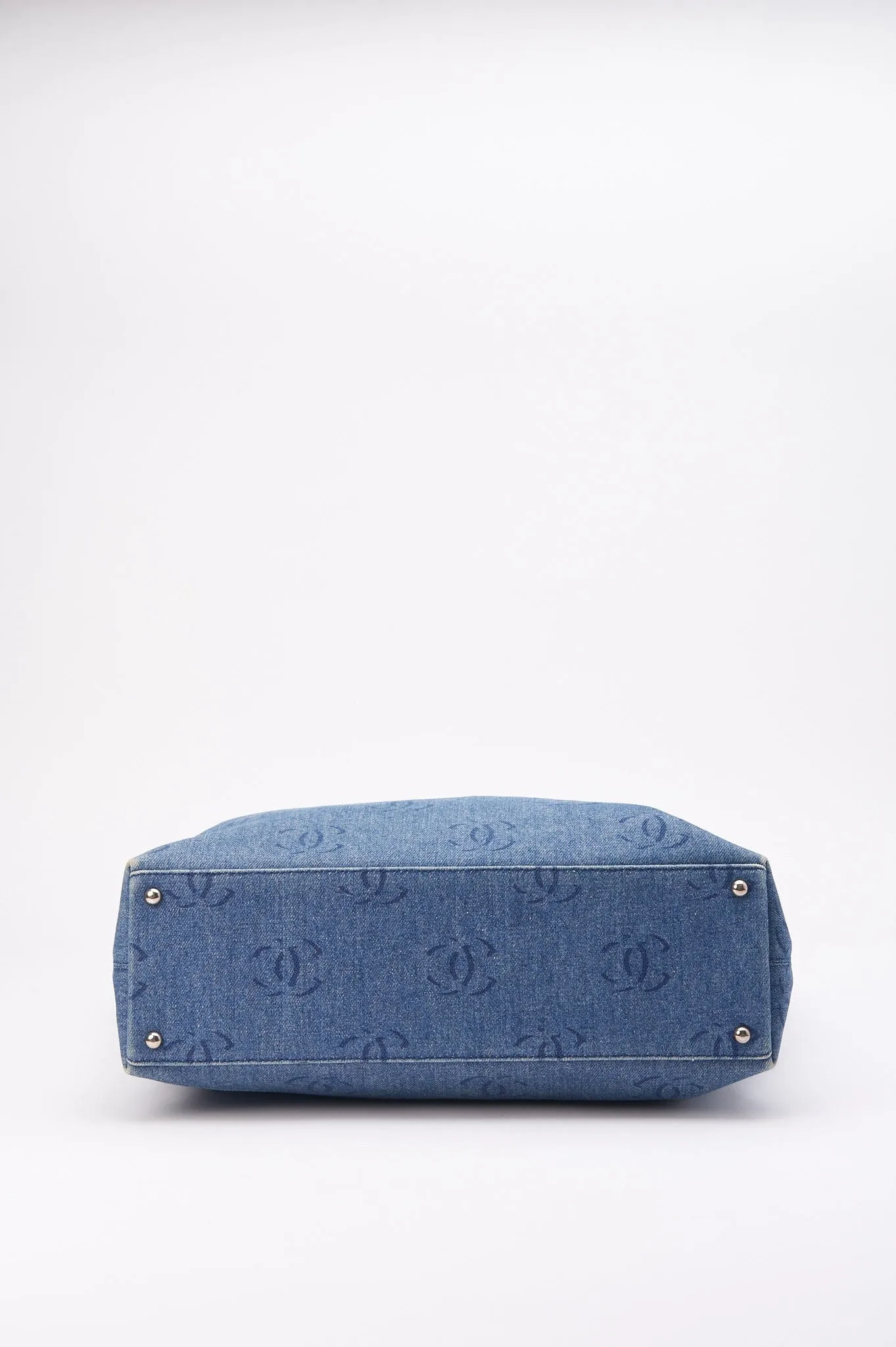 Chanel Blue Denim Tote Bag With CC Print