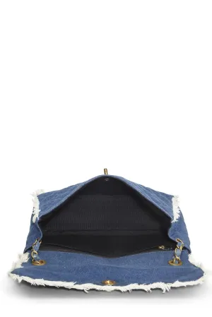 Chanel,  Blue Quilted Denim Half Flap Maxi, Blue