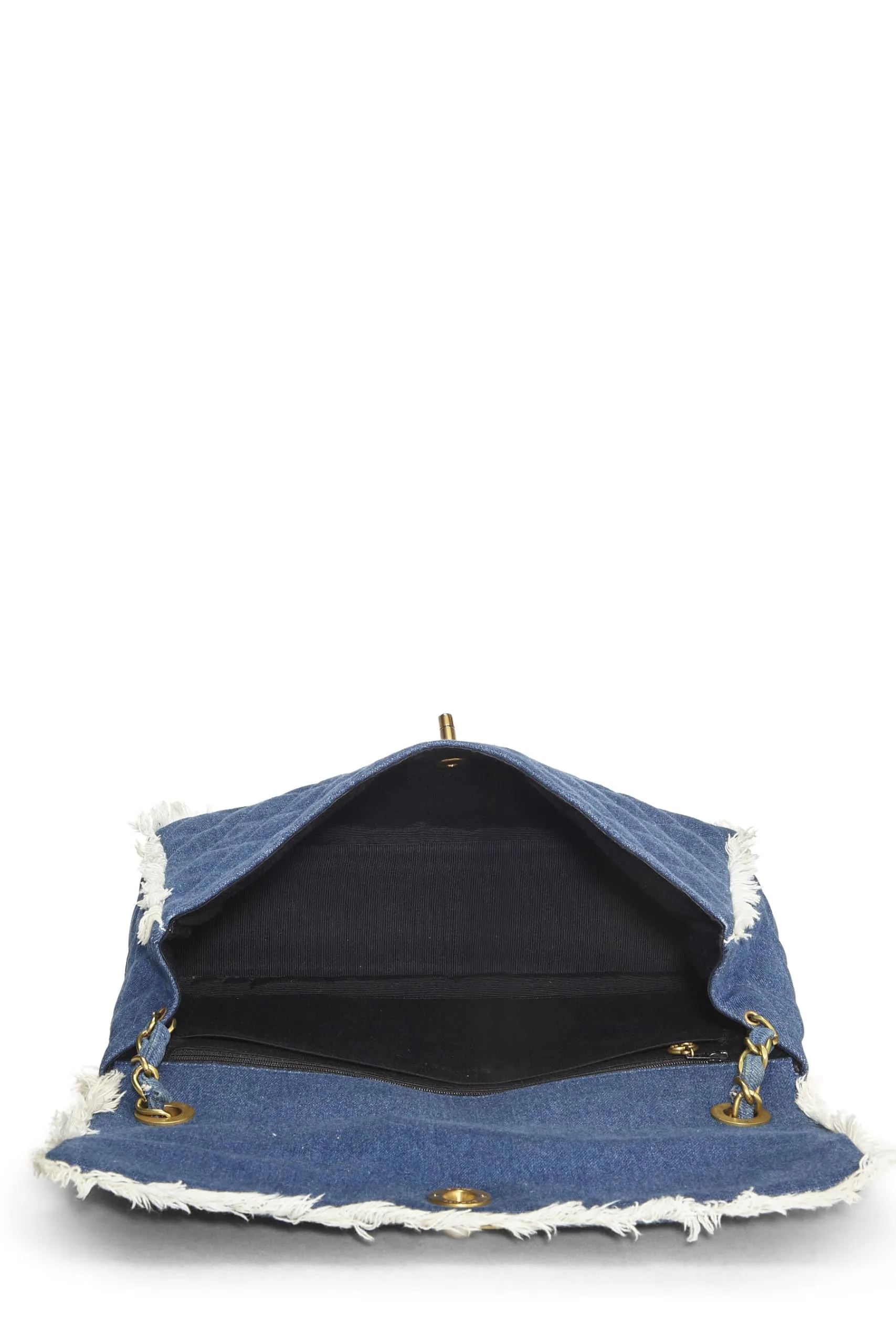 Chanel,  Blue Quilted Denim Half Flap Maxi, Blue