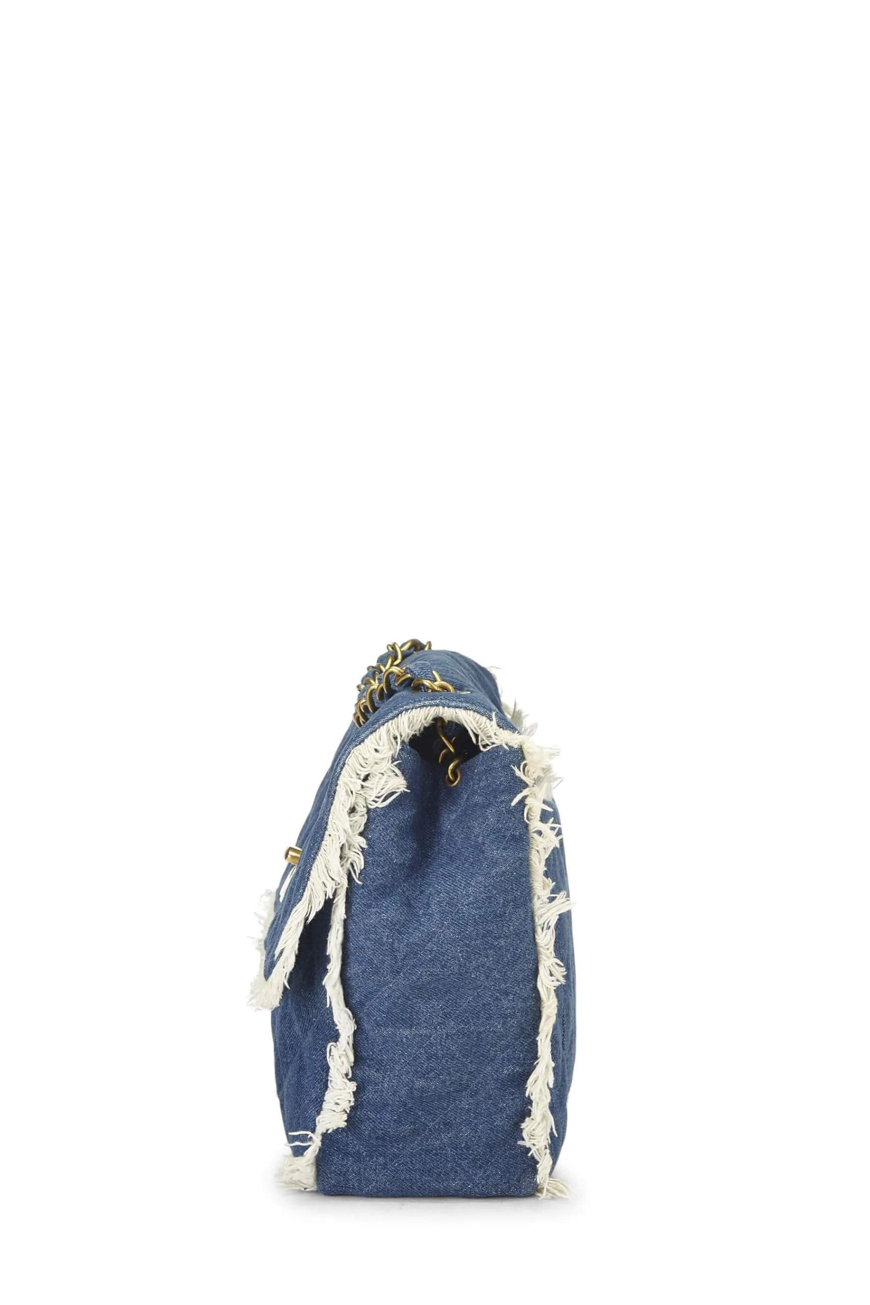 Chanel,  Blue Quilted Denim Half Flap Maxi, Blue