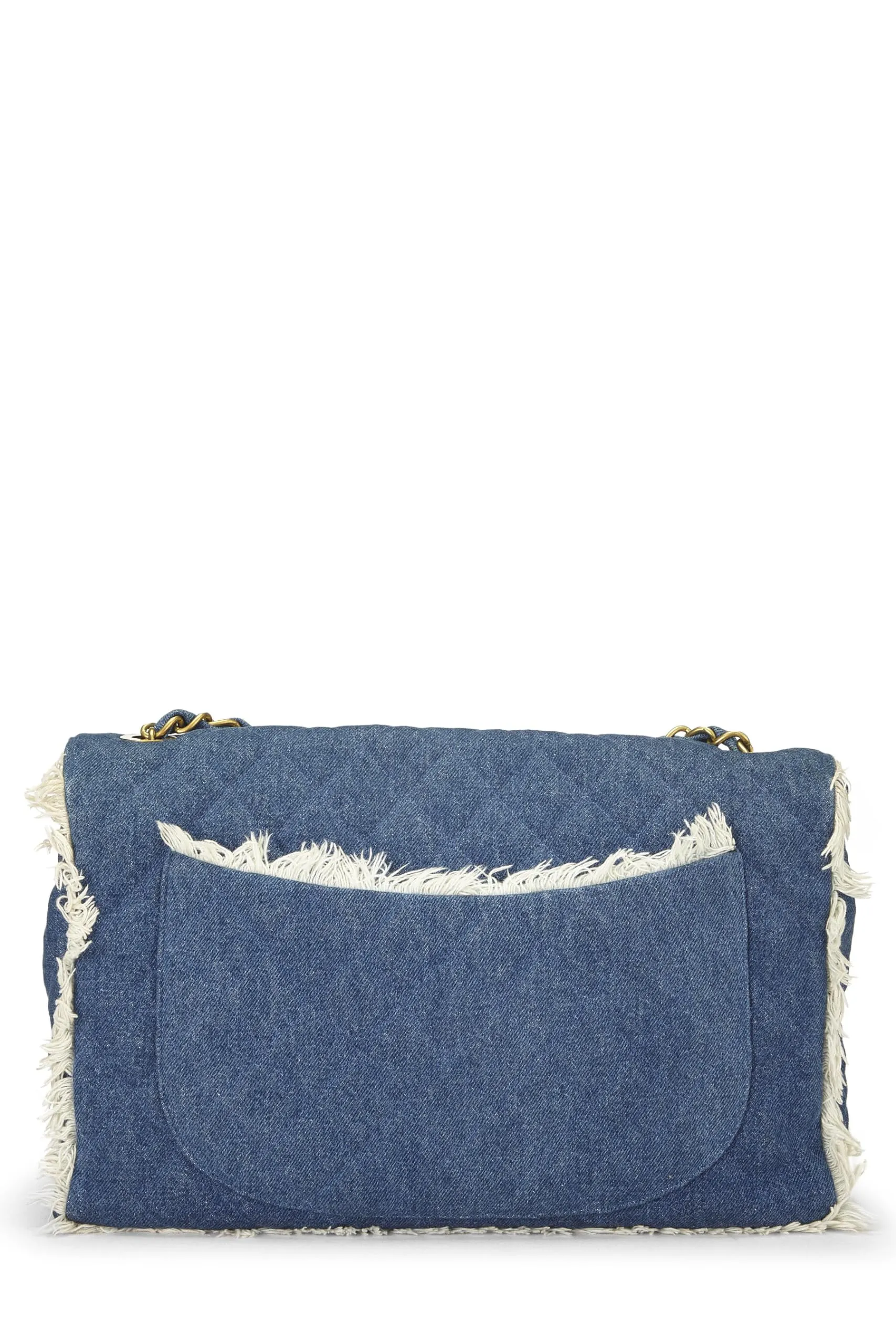 Chanel,  Blue Quilted Denim Half Flap Maxi, Blue
