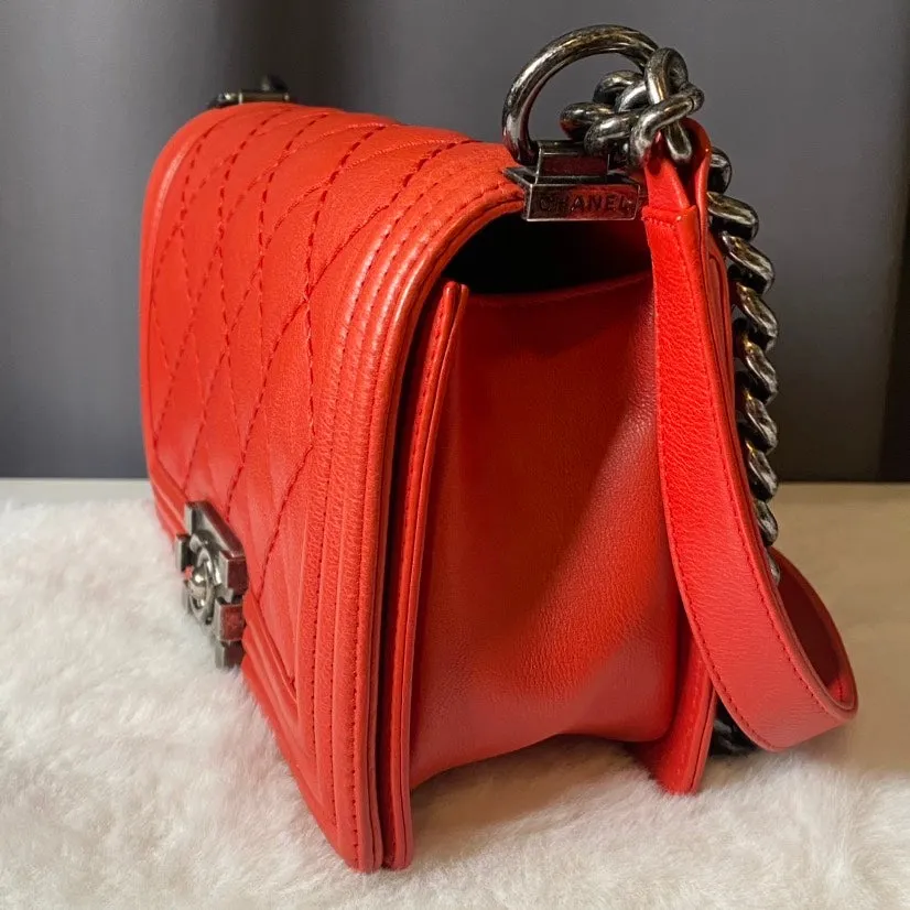 Chanel Boy Bag Red Leather Crossbody