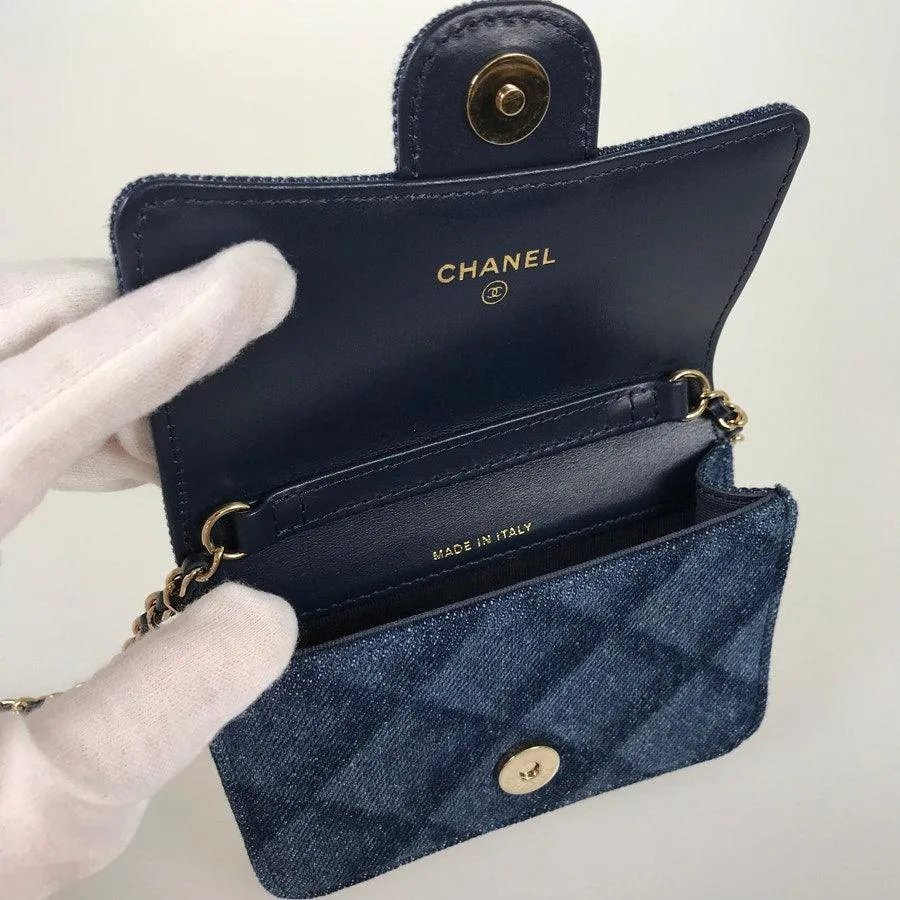 CHANEL CC Denim Mini Flap Quilted Bag Chain Purse
