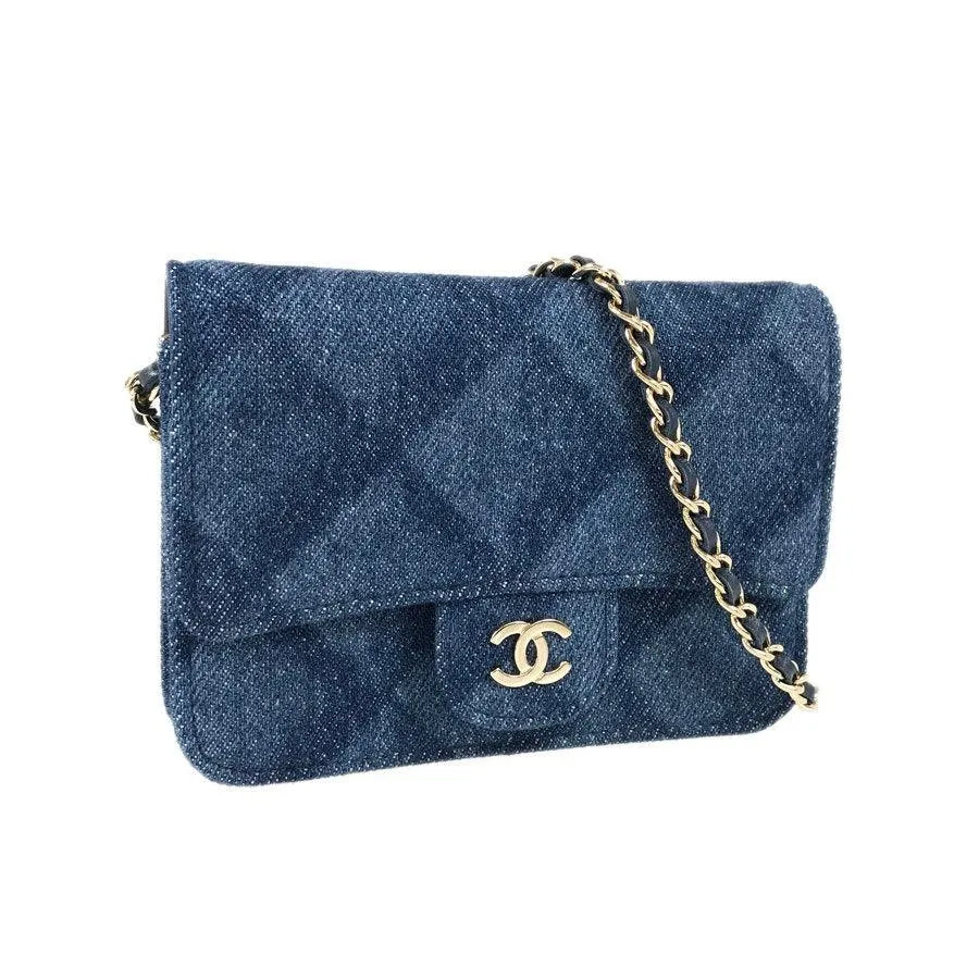 CHANEL CC Denim Mini Flap Quilted Bag Chain Purse