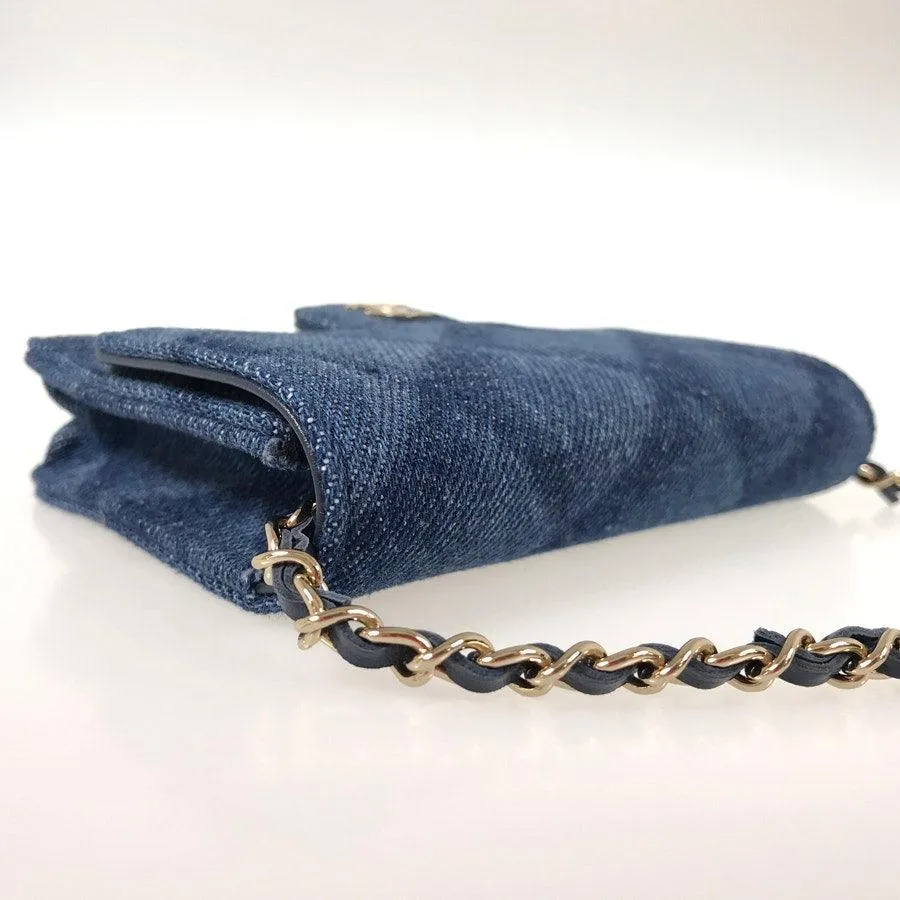 CHANEL CC Denim Mini Flap Quilted Bag Chain Purse