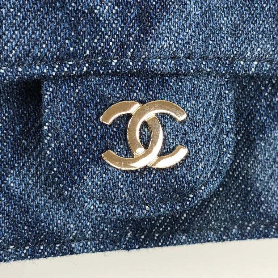 CHANEL CC Denim Mini Flap Quilted Bag Chain Purse