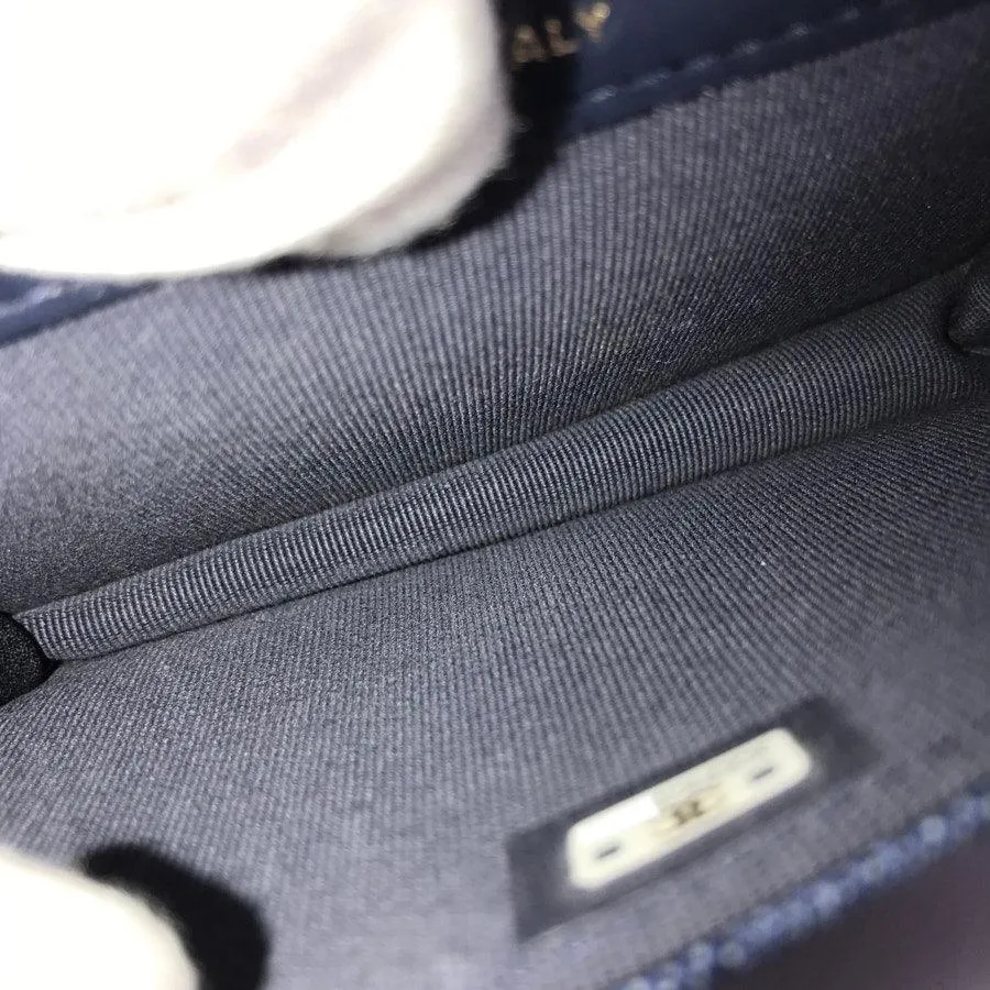 CHANEL CC Denim Mini Flap Quilted Bag Chain Purse