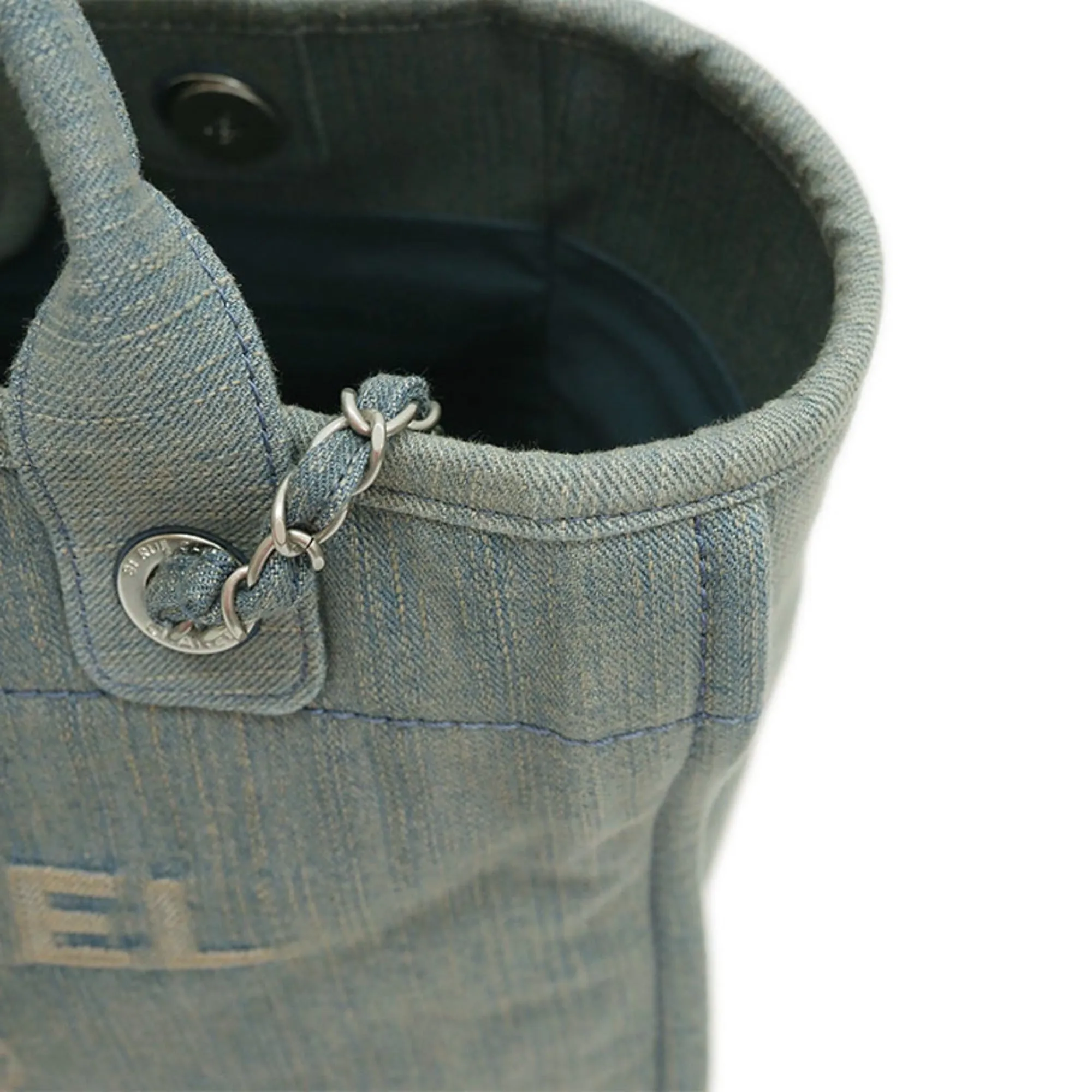 CHANEL Denim Shopping Bag Tote Light Blue Deauville Women's