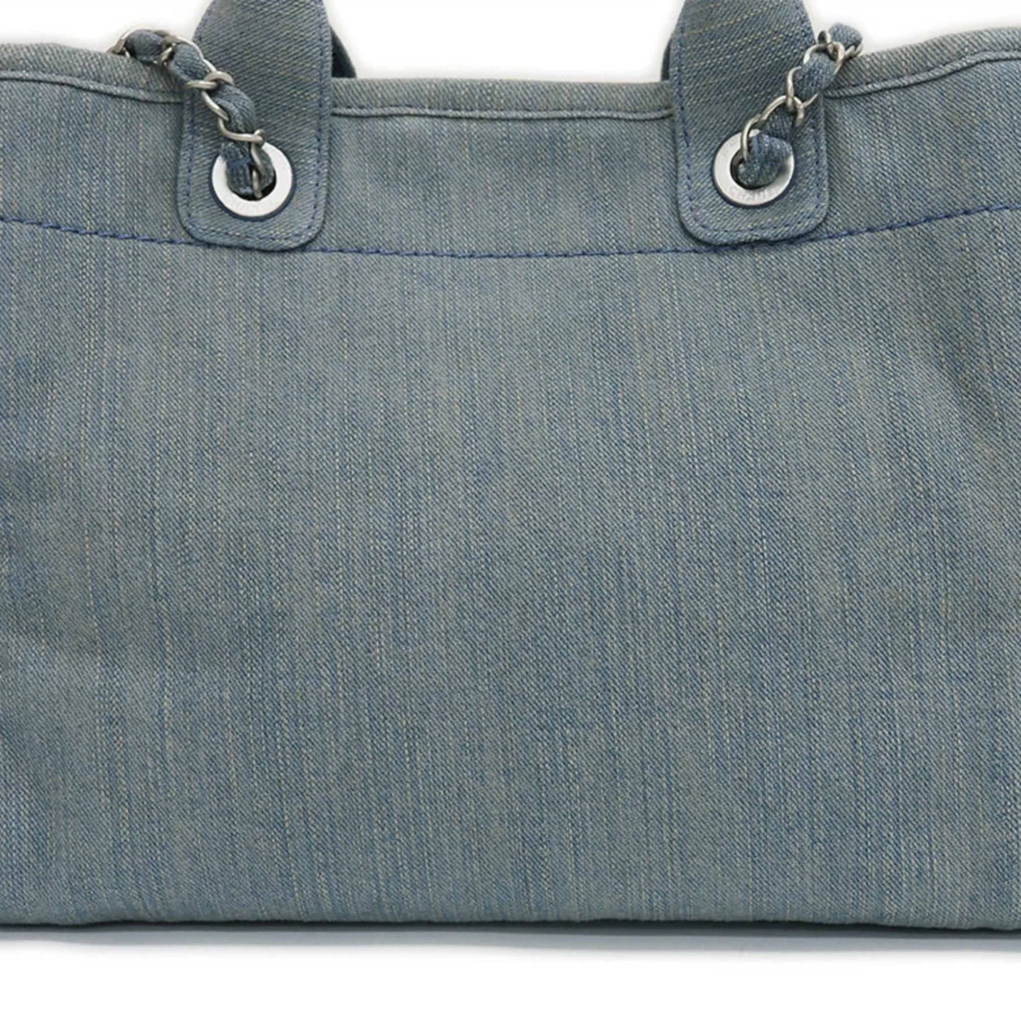 CHANEL Denim Shopping Bag Tote Light Blue Deauville Women's