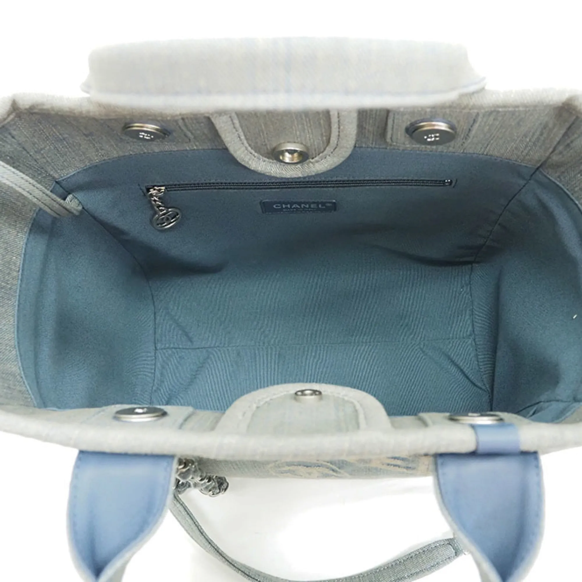CHANEL Denim Shopping Bag Tote Light Blue Deauville Women's