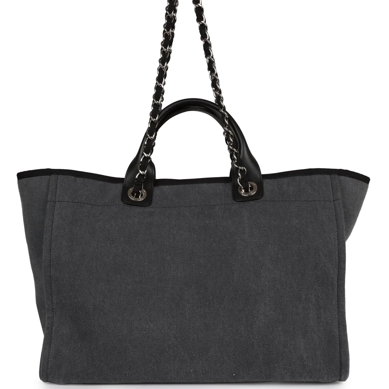 Chanel Medium Deauville Shopping Bag Dark Grey Denim Silver Hardware