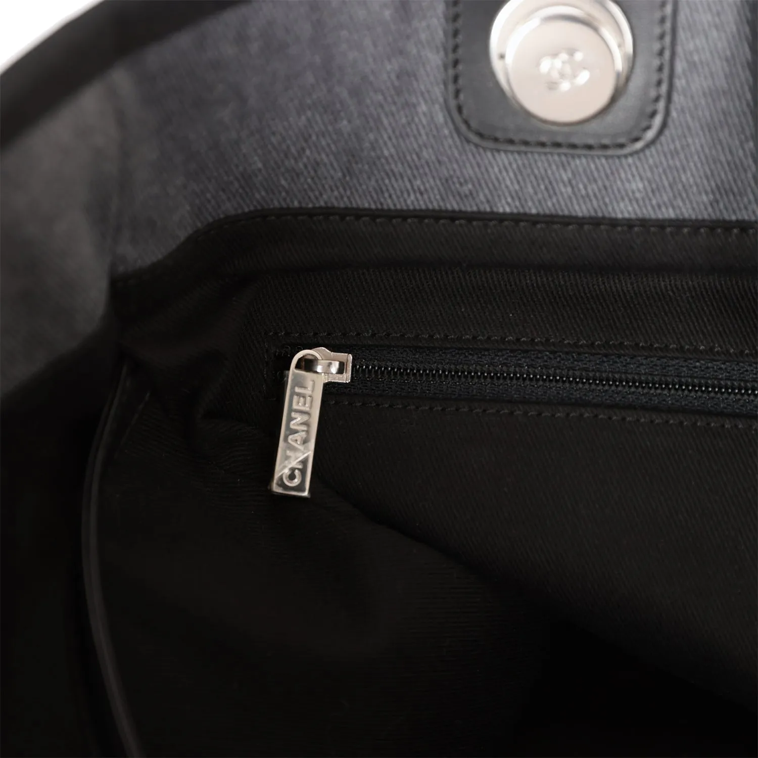 Chanel Medium Deauville Shopping Bag Dark Grey Denim Silver Hardware