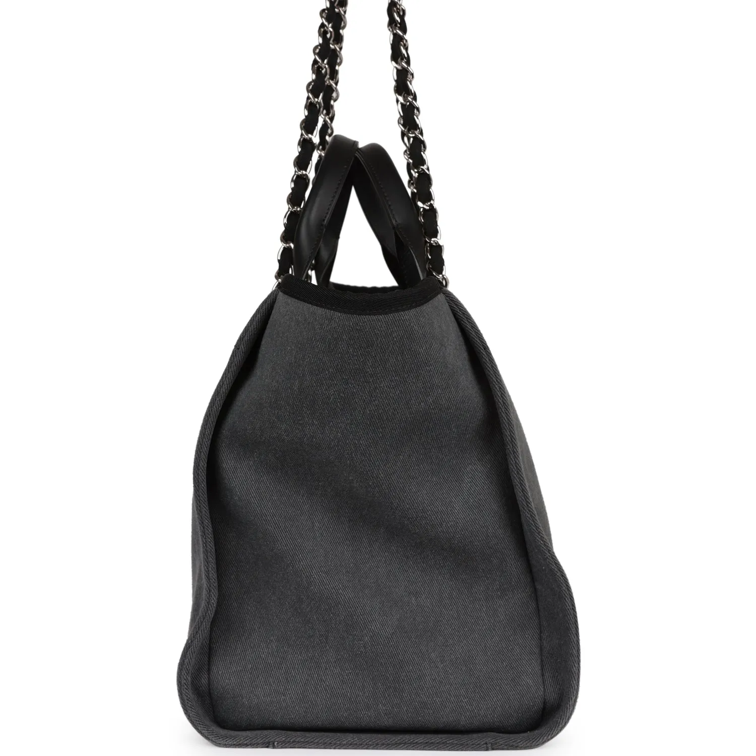 Chanel Medium Deauville Shopping Bag Dark Grey Denim Silver Hardware