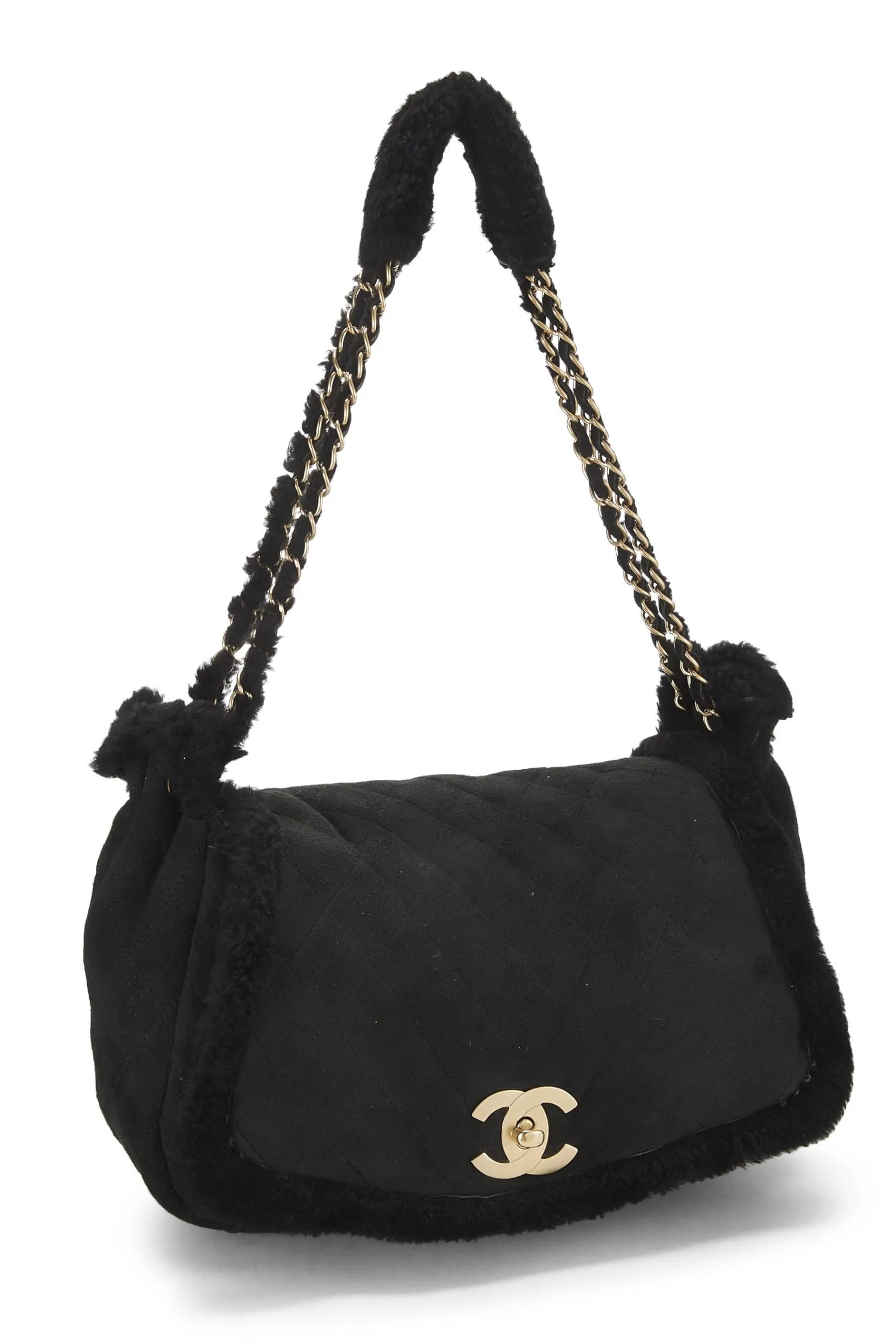 Chanel, Streamlined Shearling Small, Black Shoulder  Bag Trending sale Black