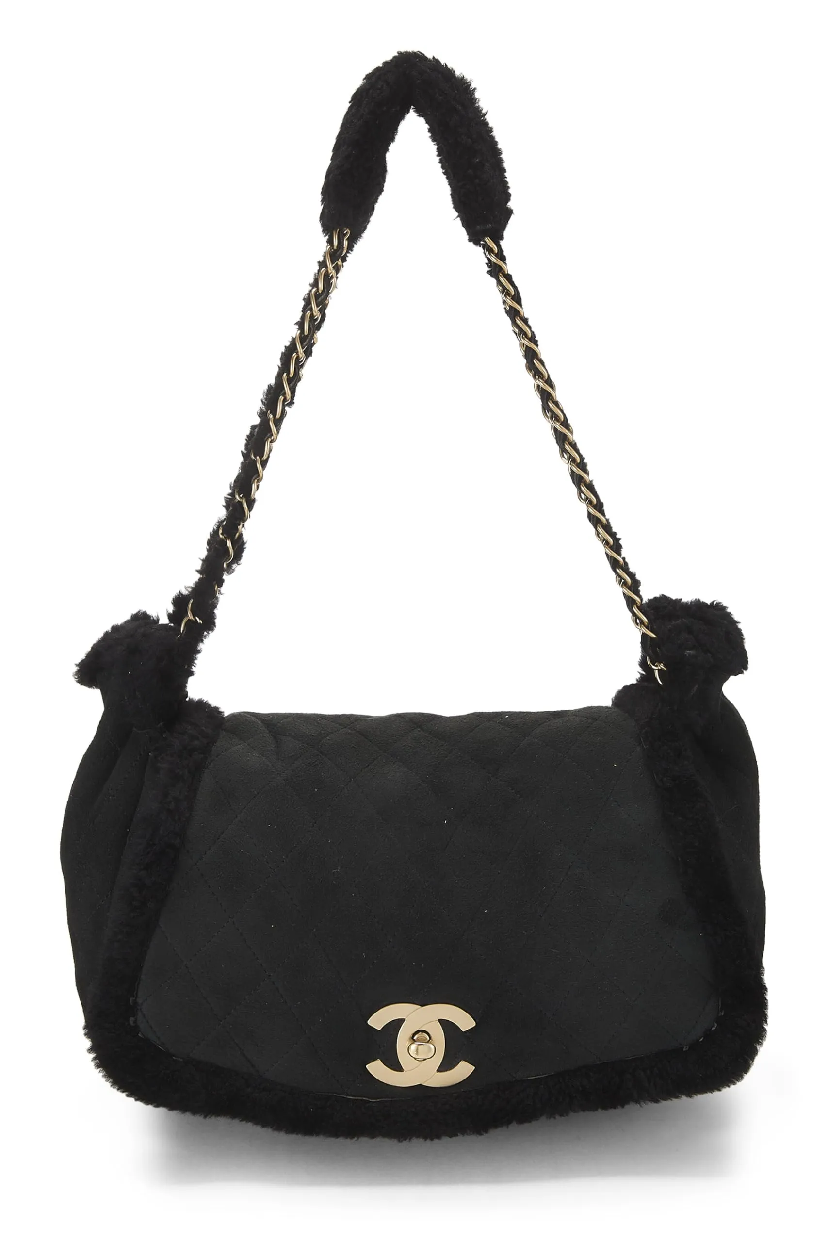 Chanel, Streamlined Shearling Small, Black Shoulder  Bag Trending sale Black
