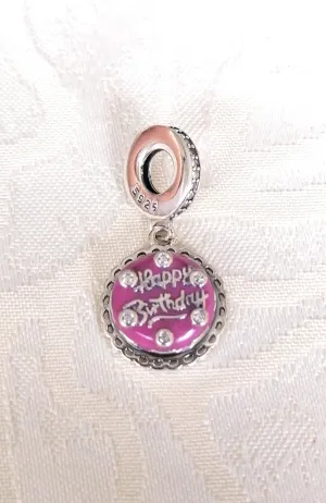 Charm or bead S925 Sterling Silver Happy Birthay Cake for Pandora Style Bracelet Bangle