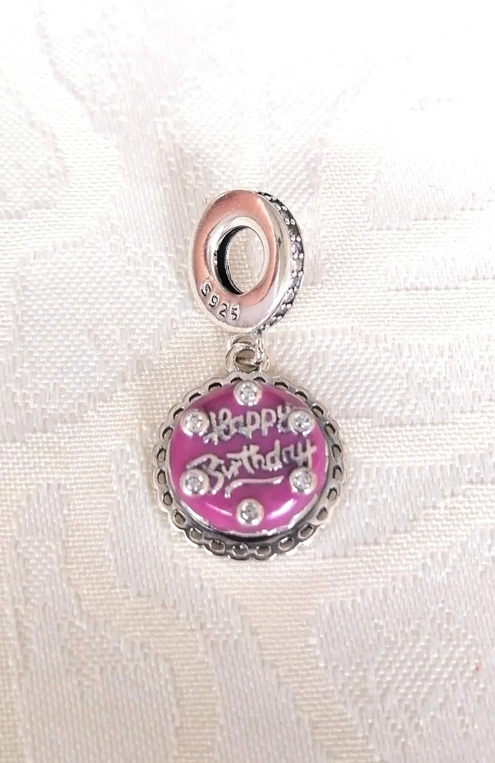 Charm or bead S925 Sterling Silver Happy Birthay Cake for Pandora Style Bracelet Bangle