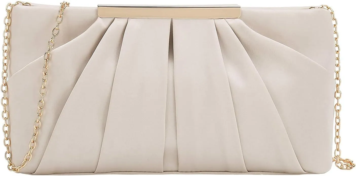 CHARMING TAILOR Clutch Evening Bag Elegant Pleated Satin Formal Handbag Simple Classy Purse for Women