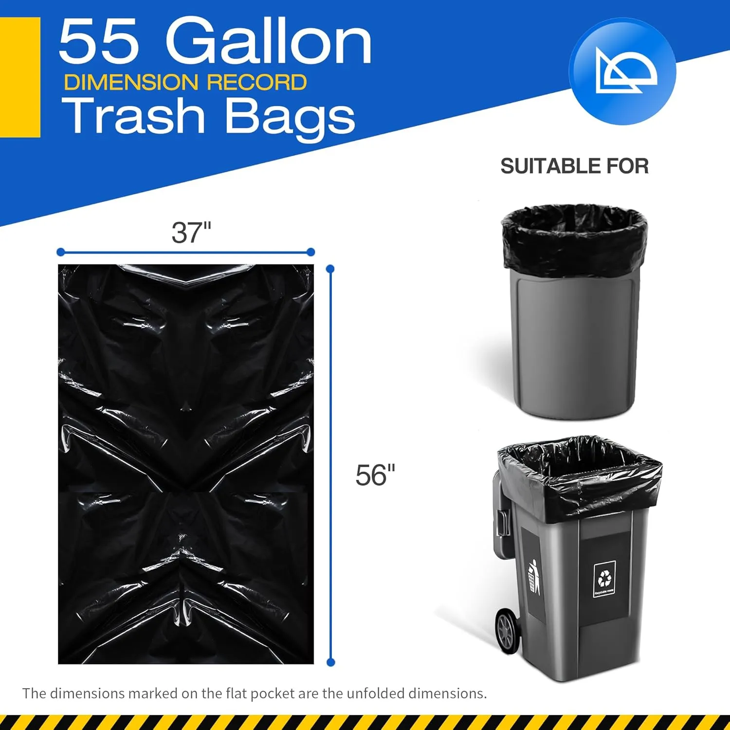 Charmount 55 Gallon Contractor Trash Bags Heavy Duty 3 Mil, 30 Count W/Ties 37"x56", Extra Large Garbage Bags for Industrial Commercial Outdoor Yard Lawn & Leaf Bags,Black