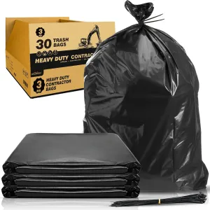 Charmount 55 Gallon Contractor Trash Bags Heavy Duty 3 Mil, 30 Count W/Ties 37"x56", Extra Large Garbage Bags for Industrial Commercial Outdoor Yard Lawn & Leaf Bags,Black
