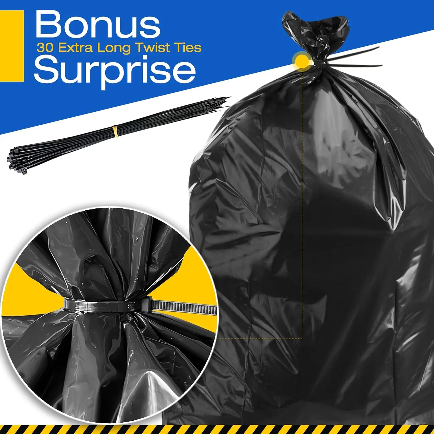 Charmount 55 Gallon Contractor Trash Bags Heavy Duty 3 Mil, 30 Count W/Ties 37"x56", Extra Large Garbage Bags for Industrial Commercial Outdoor Yard Lawn & Leaf Bags,Black