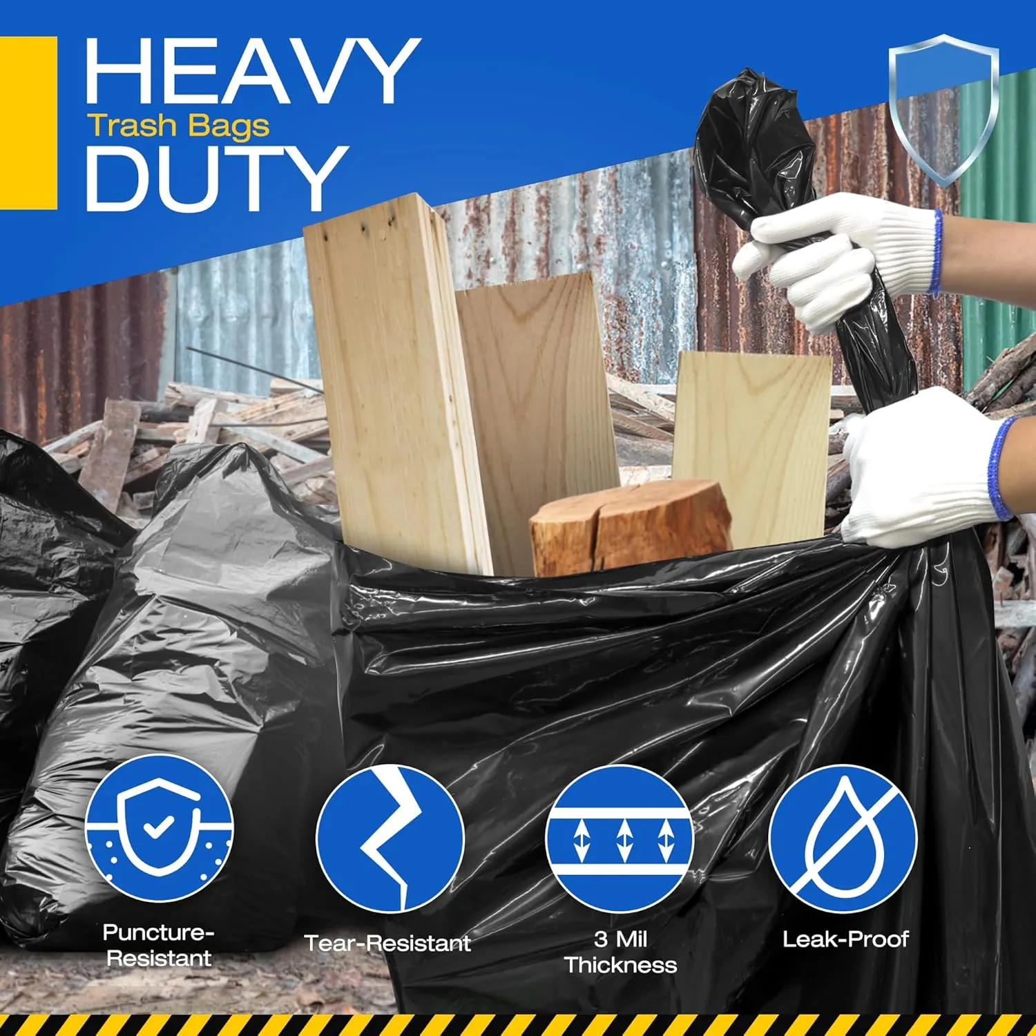 Charmount 55 Gallon Contractor Trash Bags Heavy Duty 3 Mil, 30 Count W/Ties 37"x56", Extra Large Garbage Bags for Industrial Commercial Outdoor Yard Lawn & Leaf Bags,Black