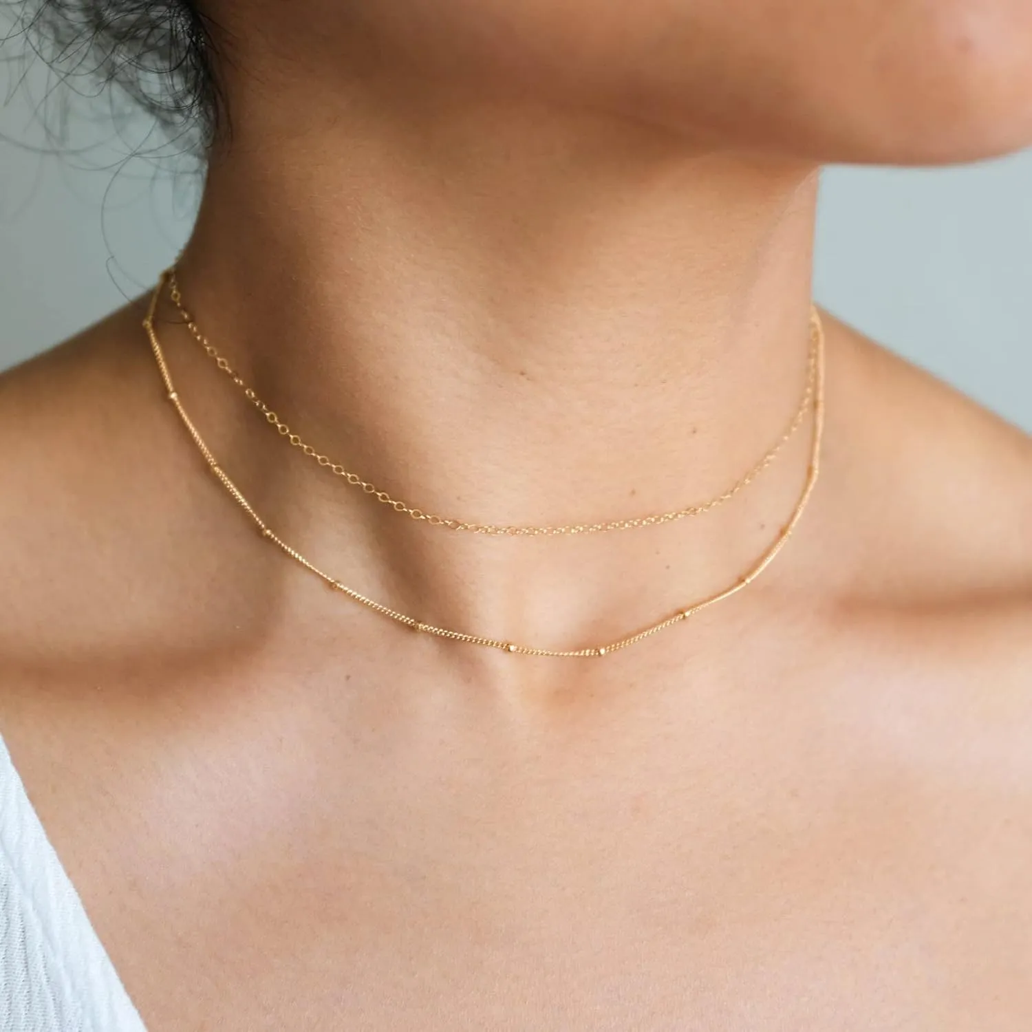 CHESKY Dainty Gold Necklace for Women, Trendy 14k Gold Plated/Sterling Silver Satellite Choker Necklace Thin Beaded Layered Choker Necklaces Discs Paperclip Chain Necklaces Womens Simple Jewelry Gift
