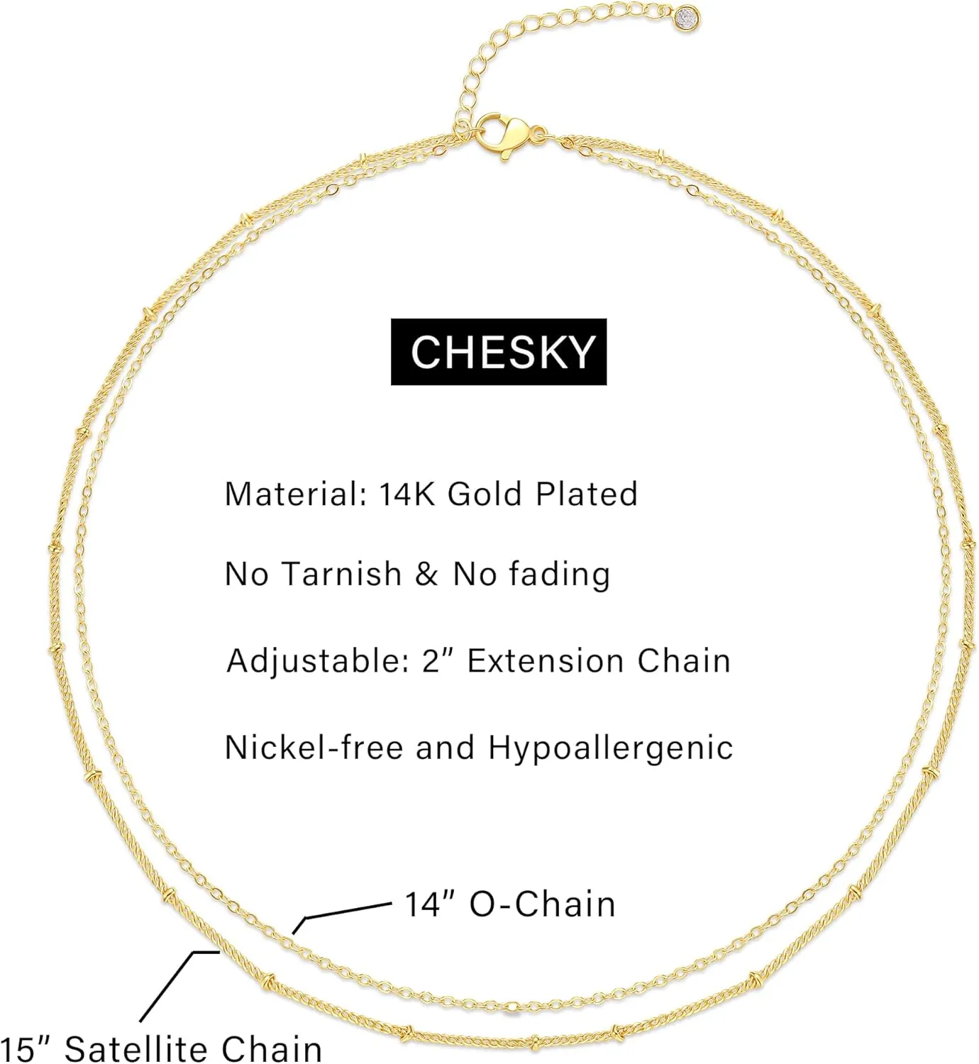 CHESKY Dainty Gold Necklace for Women, Trendy 14k Gold Plated/Sterling Silver Satellite Choker Necklace Thin Beaded Layered Choker Necklaces Discs Paperclip Chain Necklaces Womens Simple Jewelry Gift
