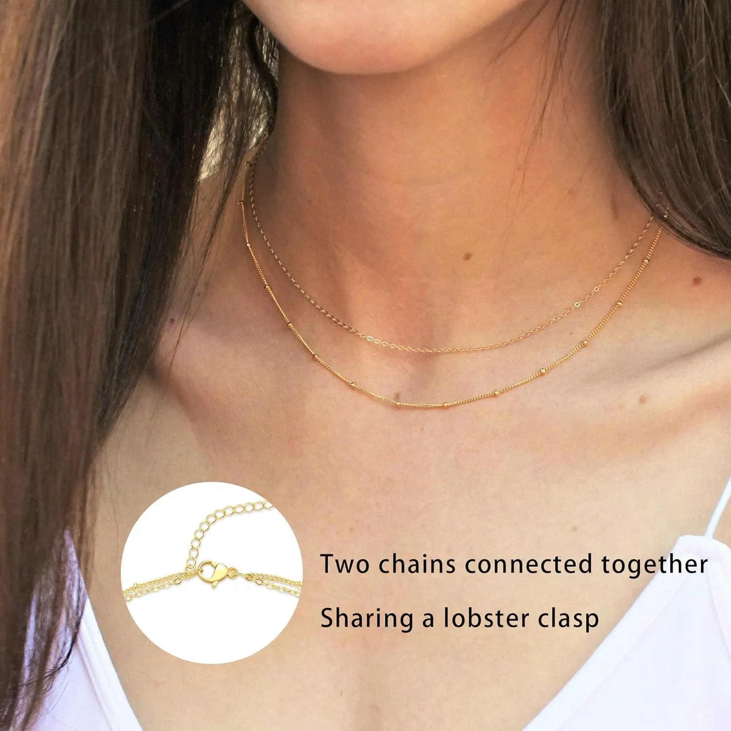 CHESKY Dainty Gold Necklace for Women, Trendy 14k Gold Plated/Sterling Silver Satellite Choker Necklace Thin Beaded Layered Choker Necklaces Discs Paperclip Chain Necklaces Womens Simple Jewelry Gift