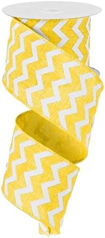 Chevron Wired Ribbon : Yellow, White - 2.5 Inches x 10 Yards (30 Feet) RG101929