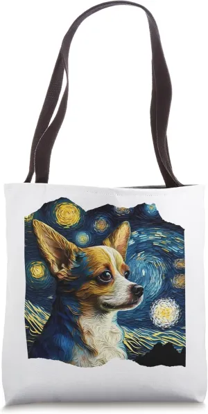 Chihuahua Portrait Starry Night Van Gogh Impressionist Style Tote Bag