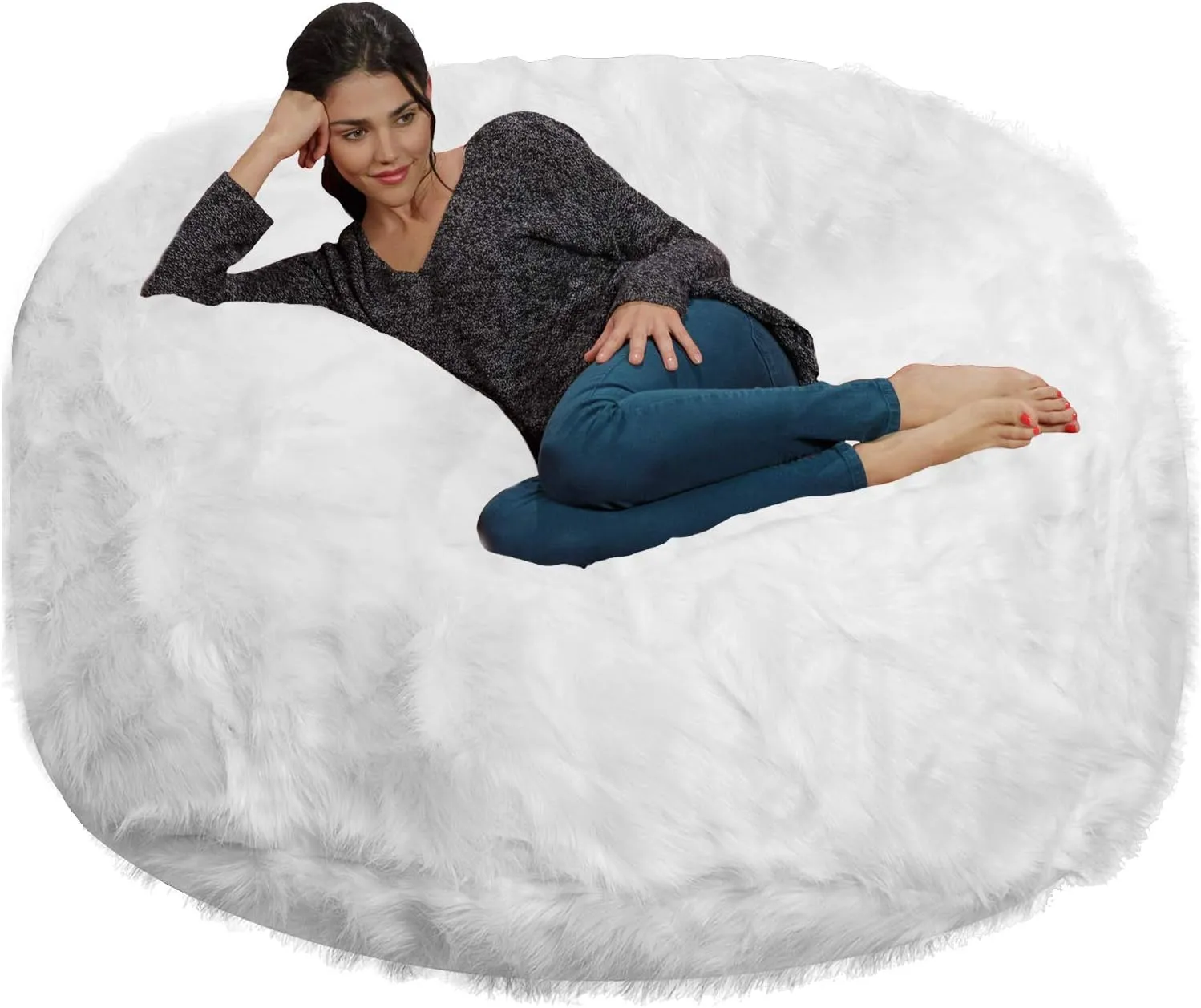 Chill Sack Bean Bag Chair: Giant 6' Memory Foam Furniture Bean Bag - Big Sofa Plush Faux Fur Cover