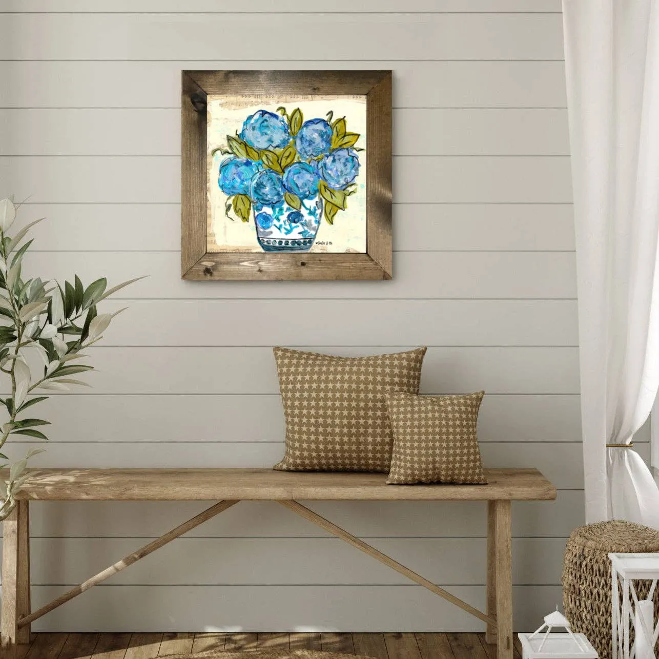 Chinoiserie Vase with Blue Hydrangeas Framed Art